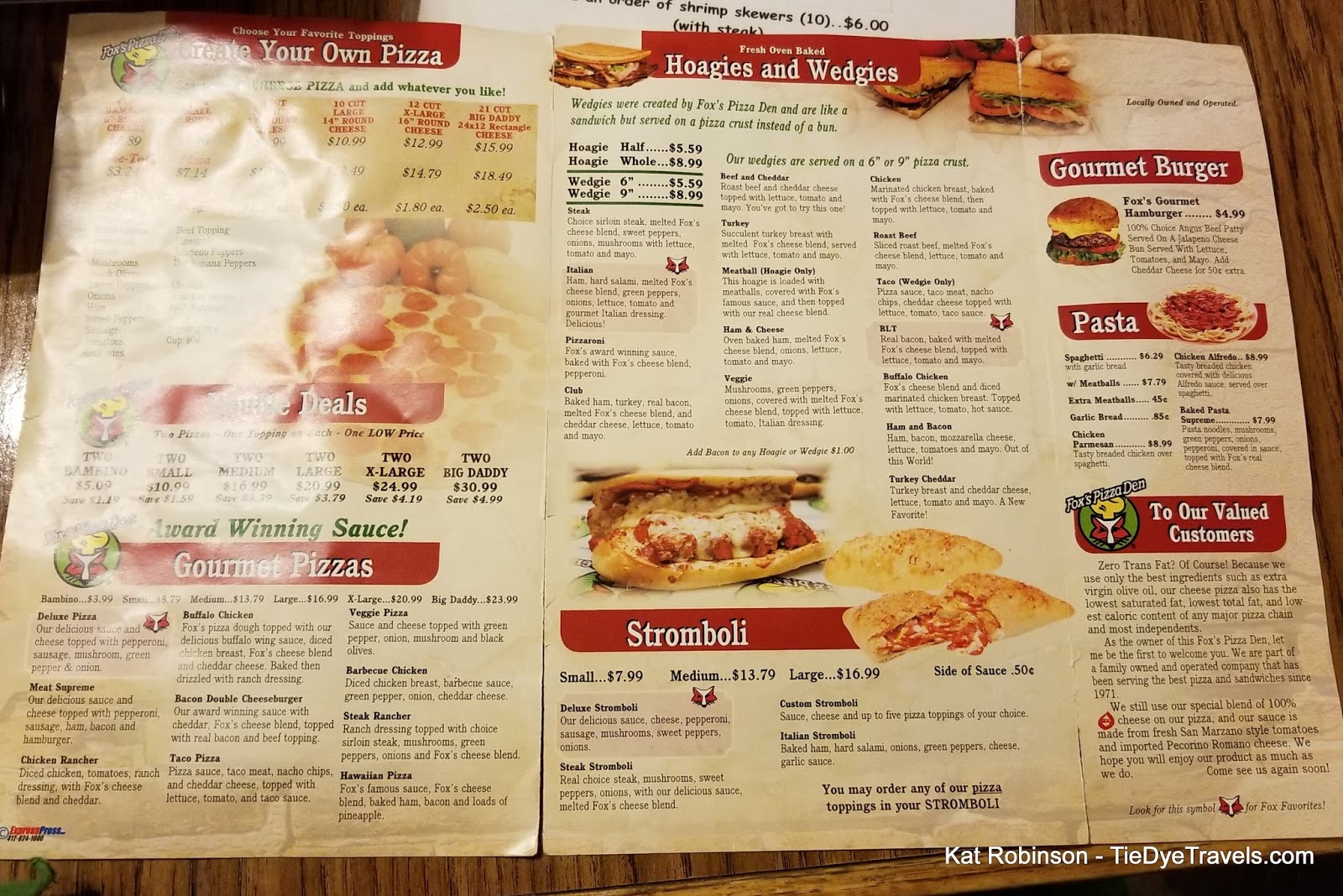 Fox's pizza den menu deals